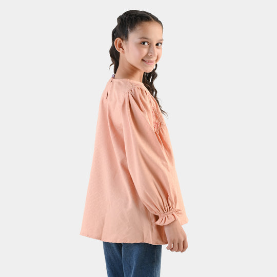 Girls Jacquard Emb Top Bloom - Peach