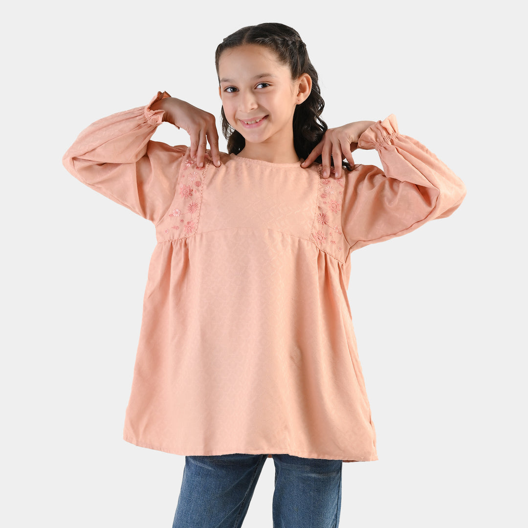 Girls Jacquard Emb Top Bloom - Peach