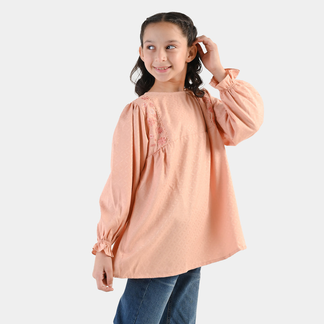 Girls Jacquard Emb Top Bloom - Peach