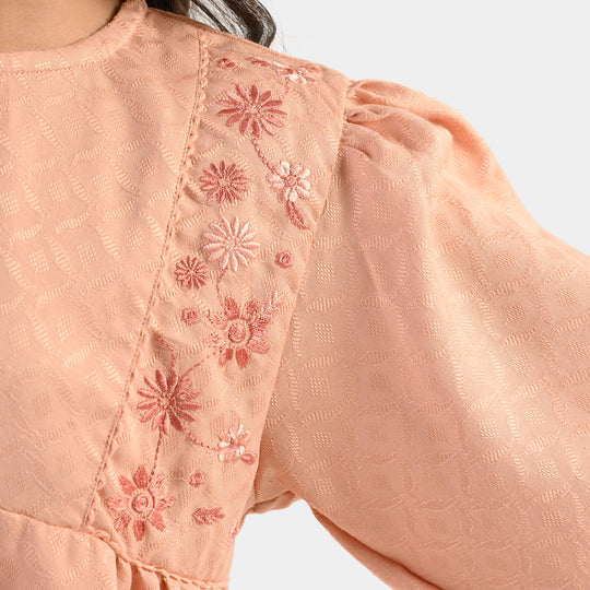 Girls Jacquard Emb Top Bloom - Peach