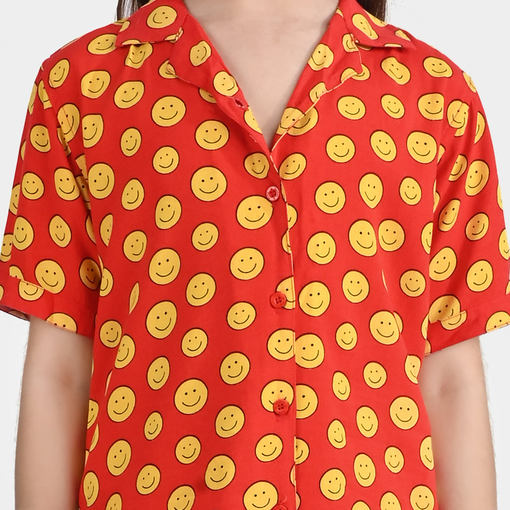 Girls Viscose Nightwear Suit -RED