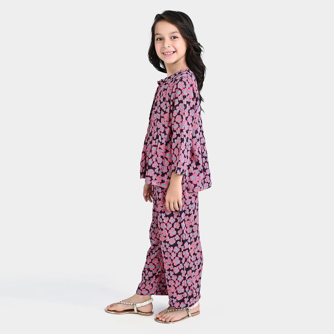 Girls Viscose Co-ord Set-BLACK