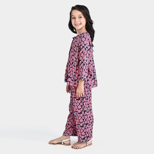 Girls Viscose Co-ord Set-BLACK