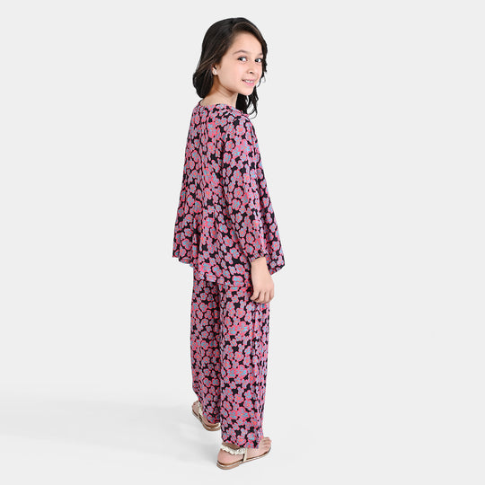 Girls Viscose Co-ord Set-BLACK