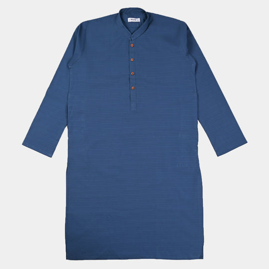 Teens Boys Jacquard Basic Kurta-N/Blue