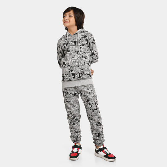 Boys Fleece 2 Piece Suit Printed - Grey