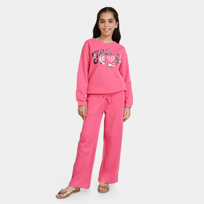 Girls Fleece 2 Piece Suit Be Happy - Hot Pink