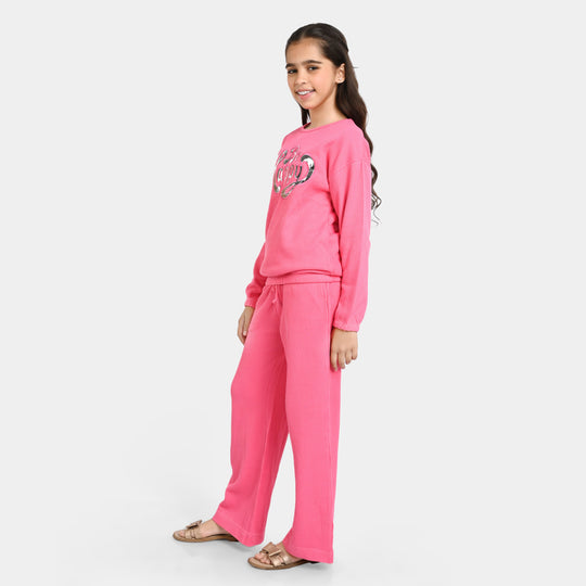 Girls Fleece 2 Piece Suit Be Happy - Hot Pink