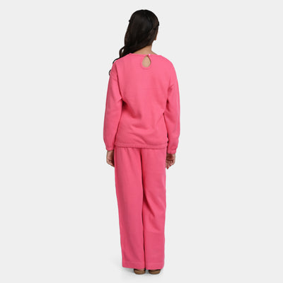 Girls Fleece 2 Piece Suit Be Happy - Hot Pink