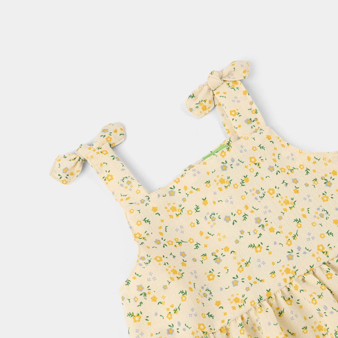 Infant Girls Cotton Jacquard 2 Pc Suit (Flower) - Yellow