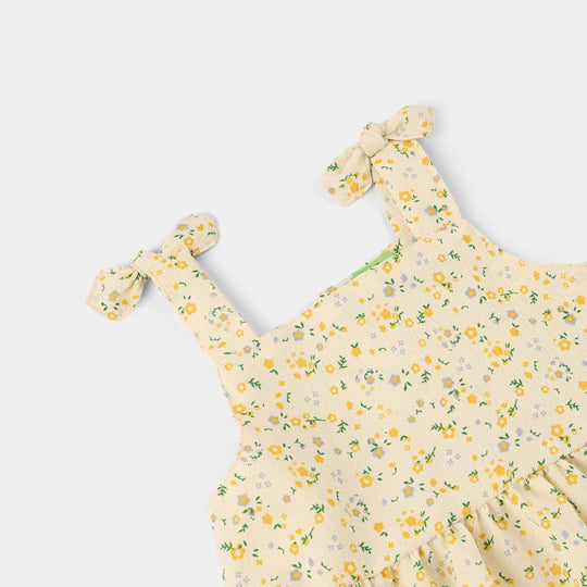 Infant Girls Cotton Jacquard 2 Pc Suit (Flower) - Yellow
