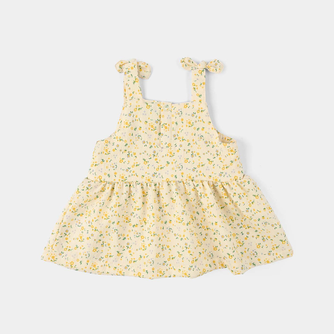 Infant Girls Cotton Jacquard 2 Pc Suit (Flower) - Yellow