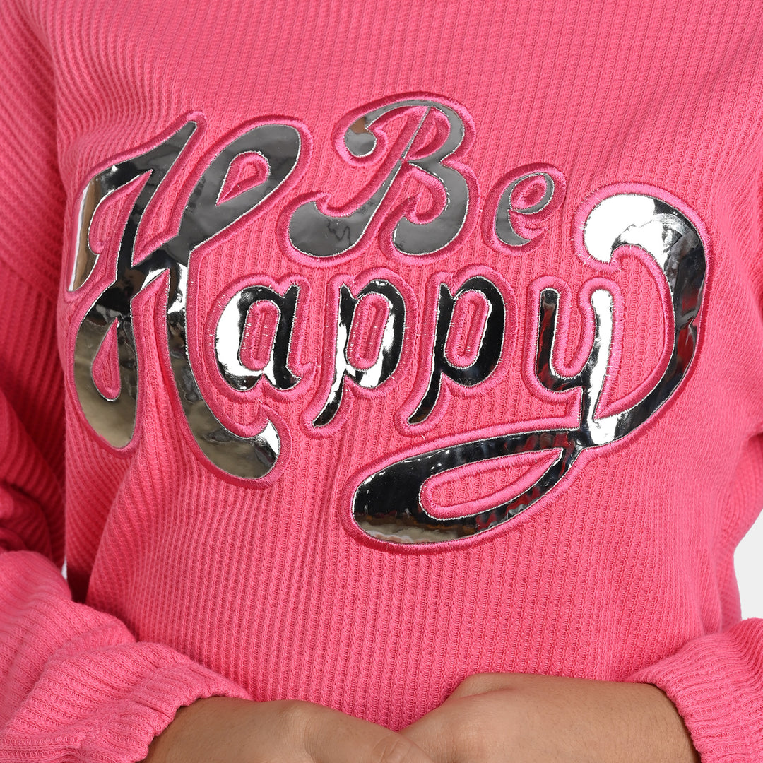 Girls Fleece 2 Piece Suit Be Happy - Hot Pink