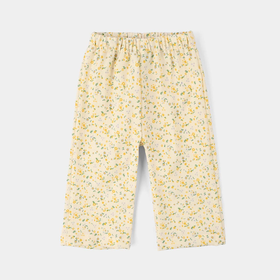 Infant Girls Cotton Jacquard 2 Pc Suit (Flower) - Yellow