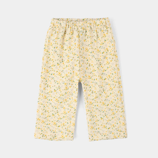 Infant Girls Cotton Jacquard 2 Pc Suit (Flower) - Yellow