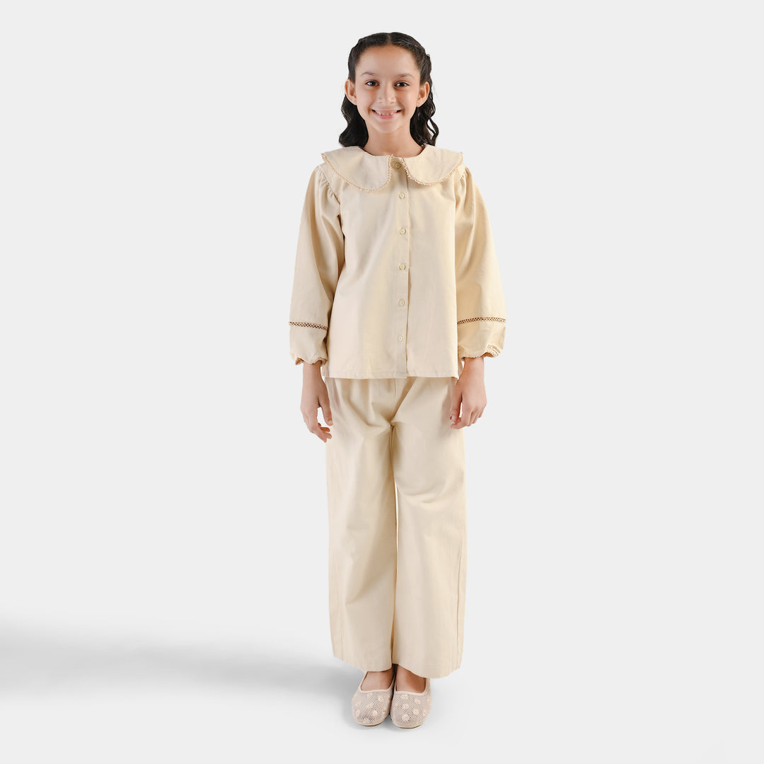Girls Cotton Twill Co-Ord Set Chunky- Off-White