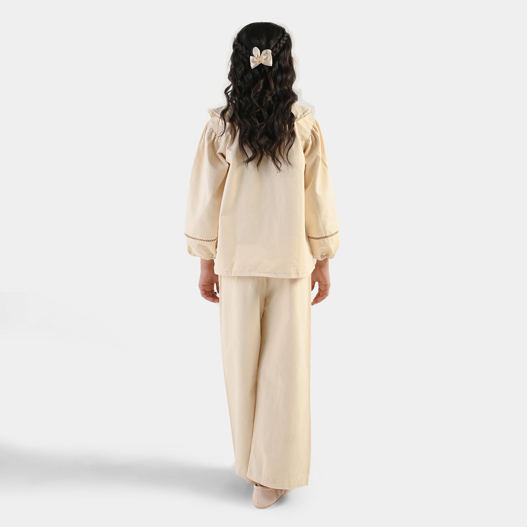 Girls Cotton Twill Co-Ord Set Chunky- Off-White