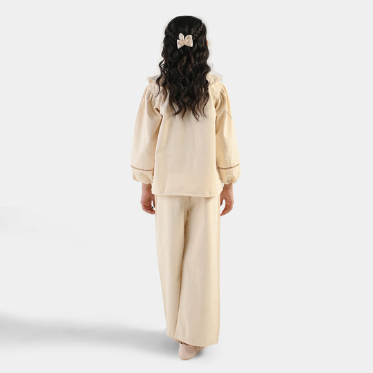 Girls Cotton Twill Co-Ord Set Chunky- Off-White
