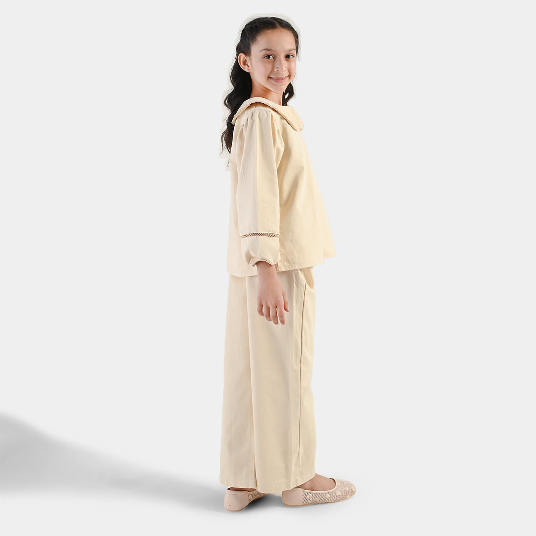Girls Cotton Twill Co-Ord Set Chunky- Off-White