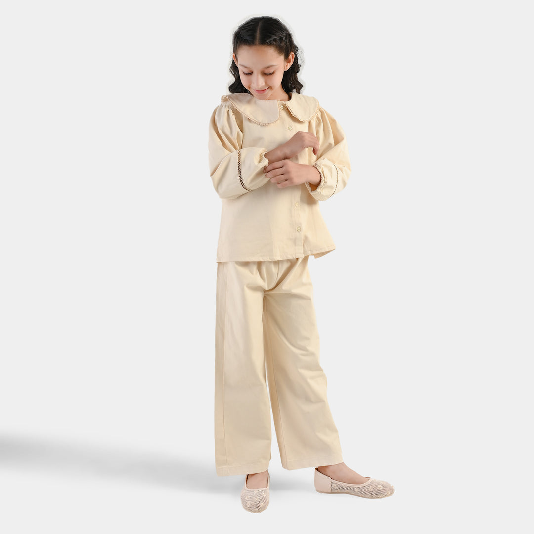Girls Cotton Twill Co-Ord Set Chunky- Off-White