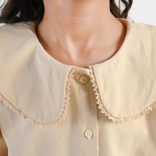 Girls Cotton Twill Co-Ord Set Chunky- Off-White