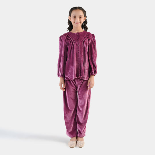 Girls Velvet Co-ord Set Raspberry