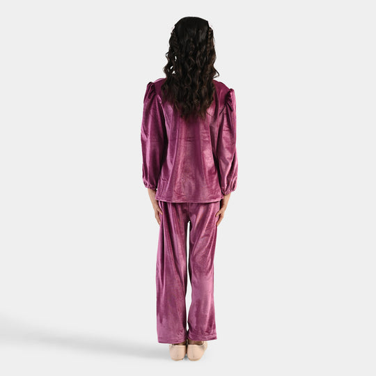 Girls Velvet Co-ord Set Raspberry