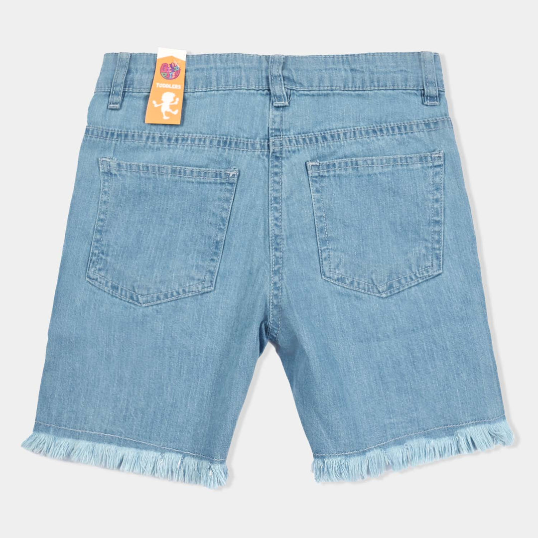 Girls Denim Rigid Short Solid-Ice Blue