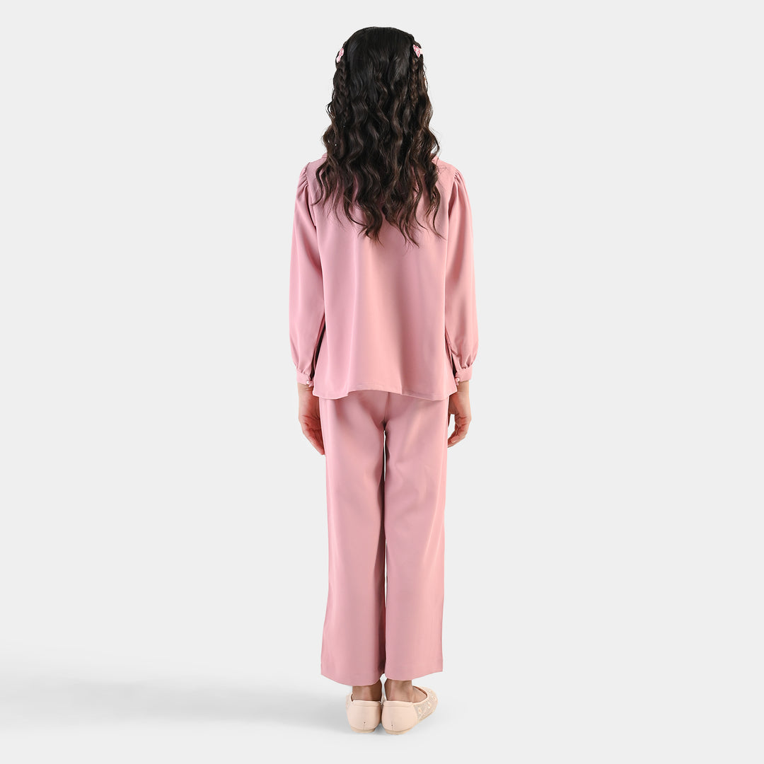 Girls Cotton Twill Emb Co-Ord Set Blush - Light Pink