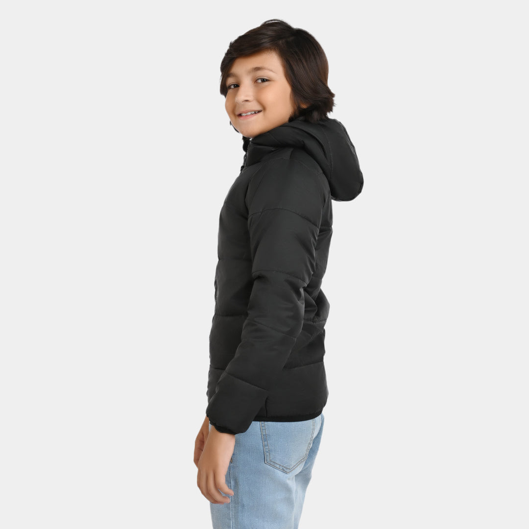 Boys Taffeta Basic Quilted Jacket-BLACK