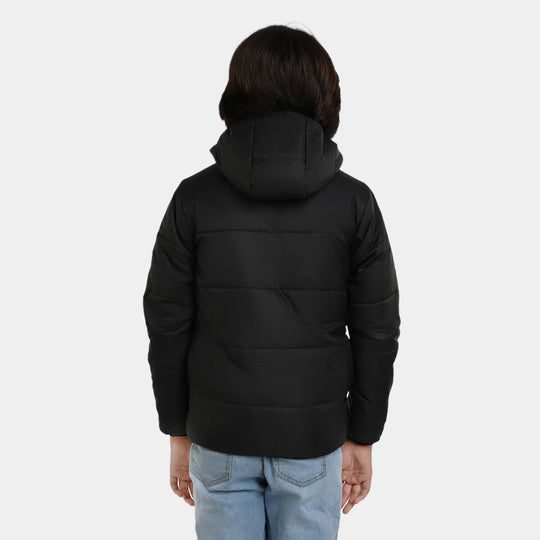 Boys Taffeta Basic Quilted Jacket-BLACK