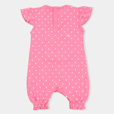 Infant Girls Cotton Interlock Knitted Romper -Pink