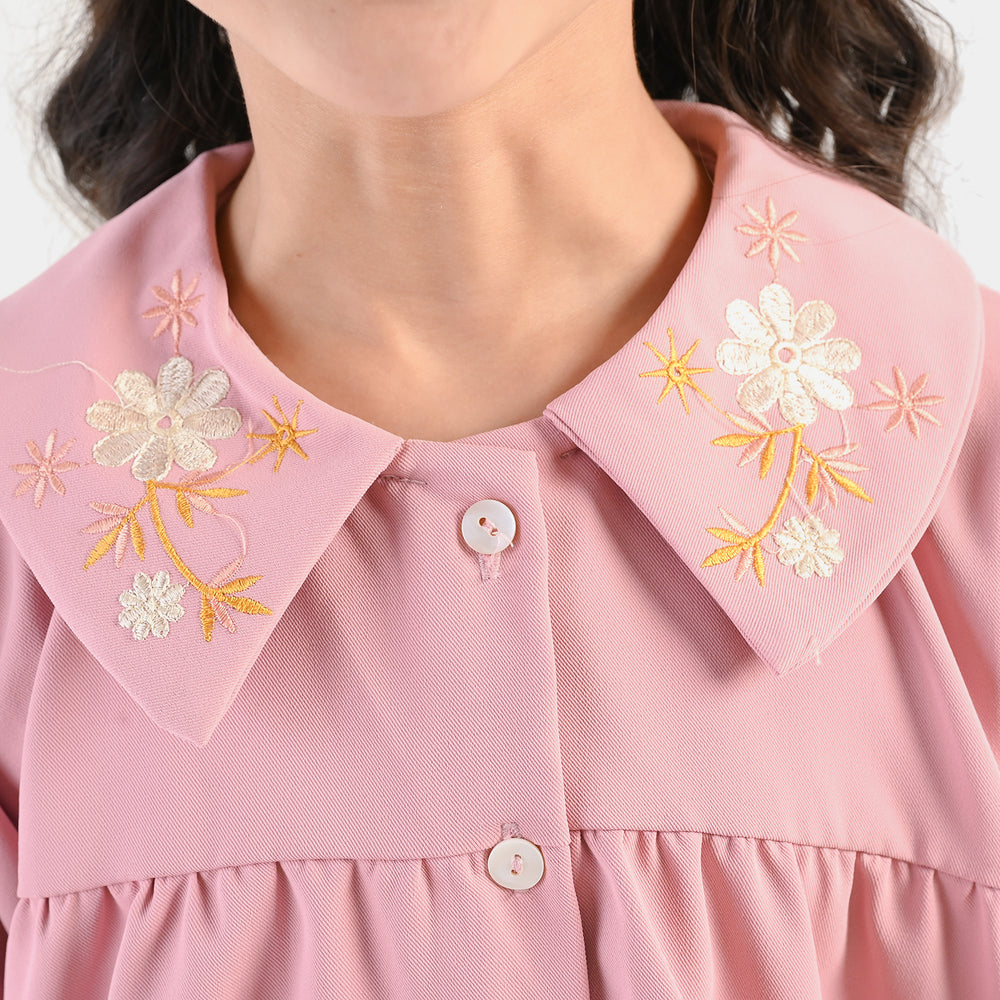 Girls Cotton Twill Emb Co-Ord Set Blush - Light Pink