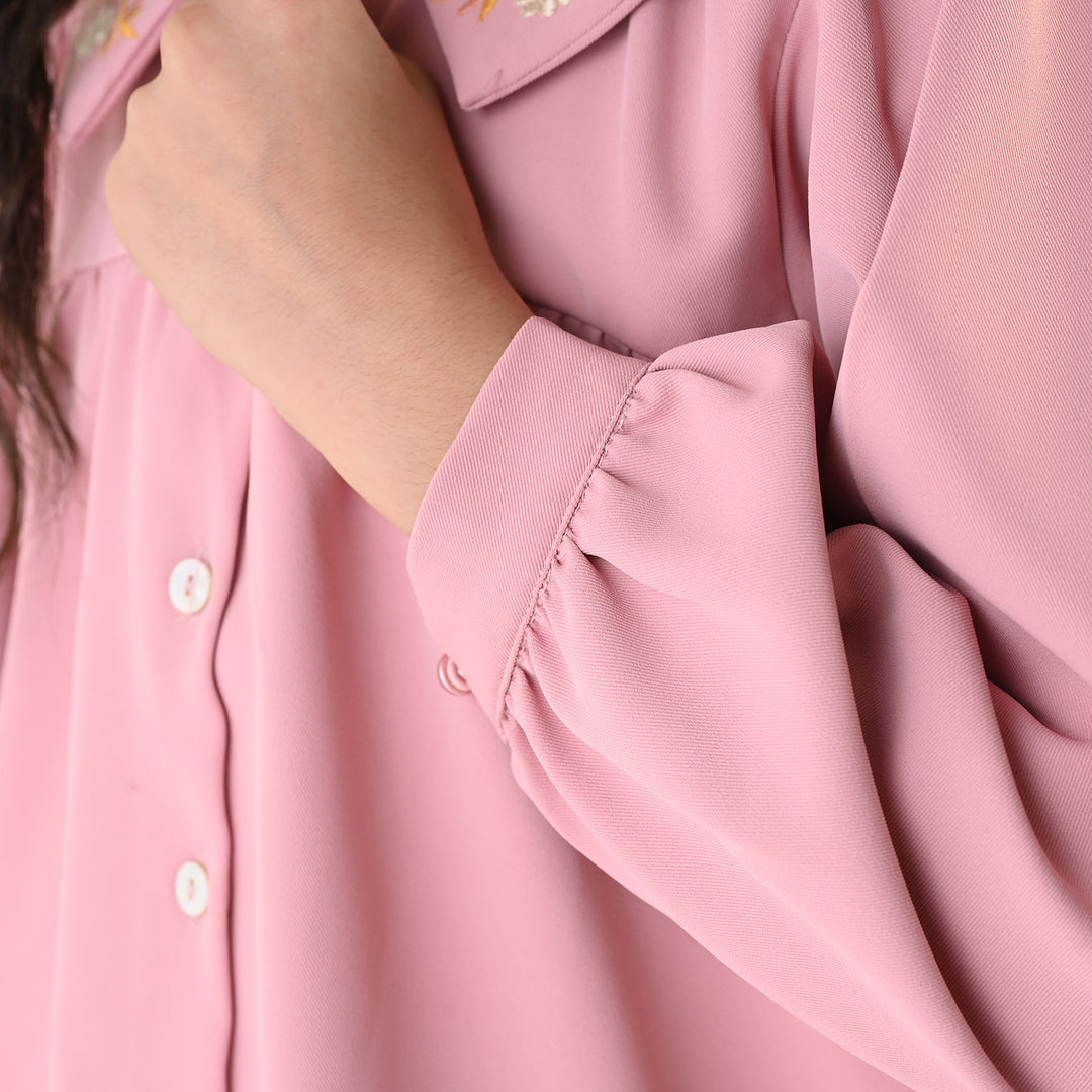 Girls Cotton Twill Emb Co-Ord Set Blush - Light Pink