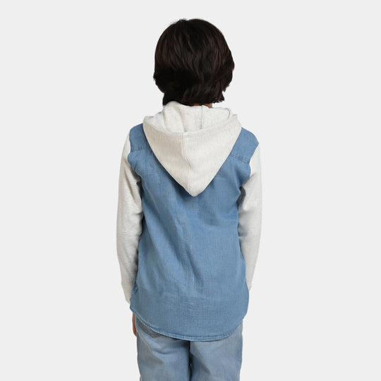 Boys Denim Hooded Shirt Adventure Outdoor-Ice Blue