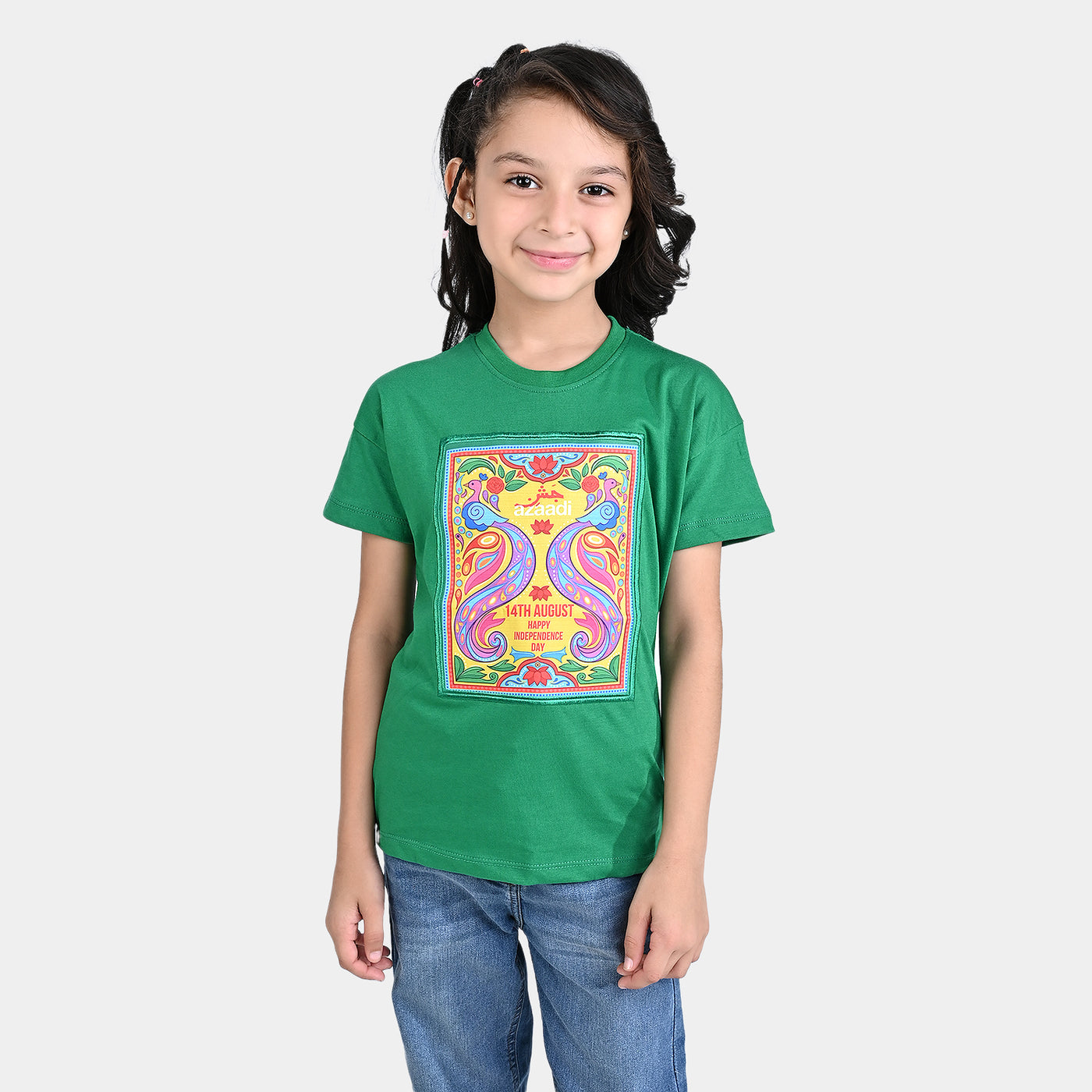 Girls Poly Cotton Jersey T-Shirt H/S Truck Art-Fern Green