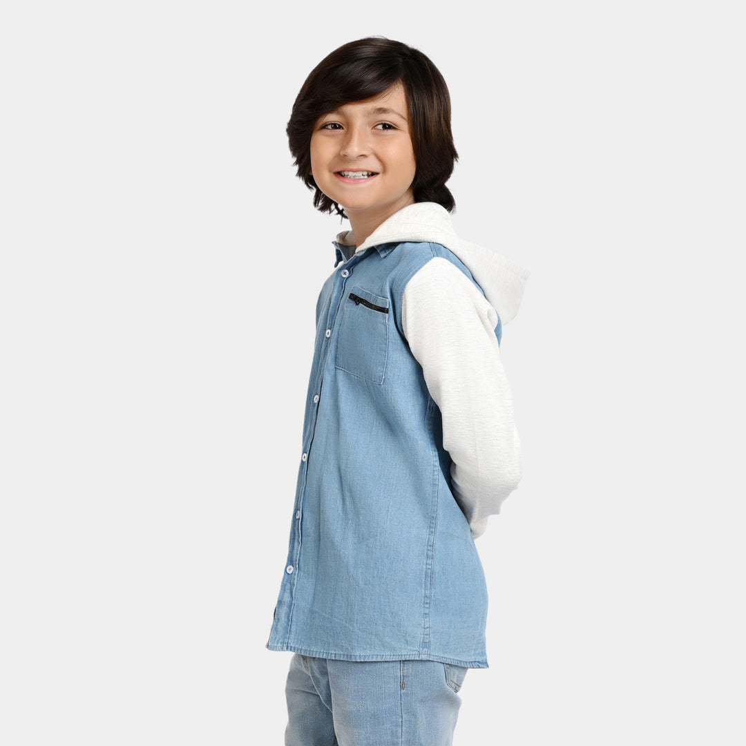 Boys Denim Hooded Shirt Adventure Outdoor-Ice Blue