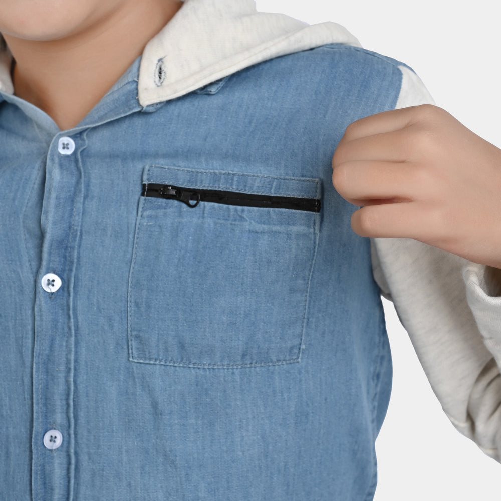 Boys Denim Hooded Shirt Adventure Outdoor-Ice Blue