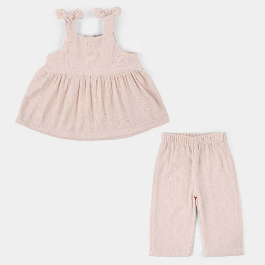 Infant Girls Poly Crinkle 2-Piece Suit (Shine Studs) - Pink