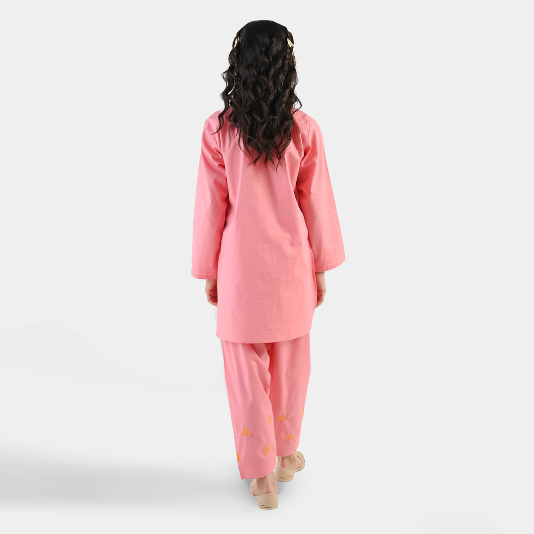 Girls Cotton Emb 2Piece Komal-Pink