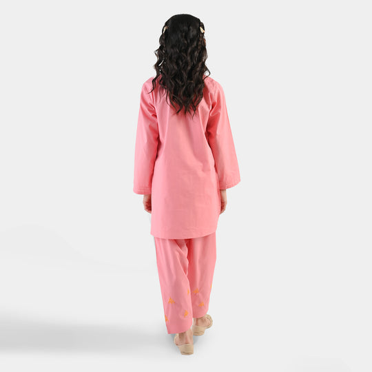 Girls Cotton Emb 2Piece Komal-Pink