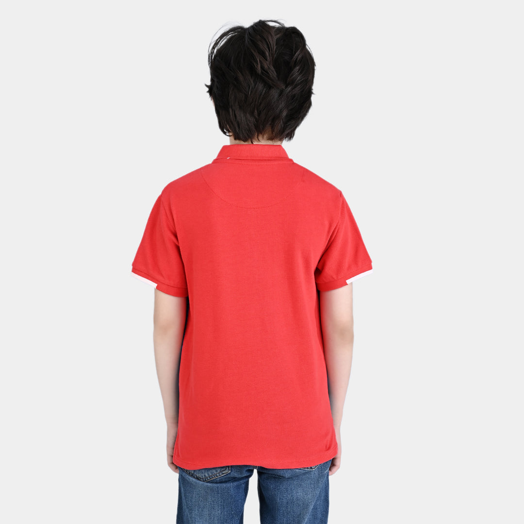 Boys Cotton PK Polo- Red