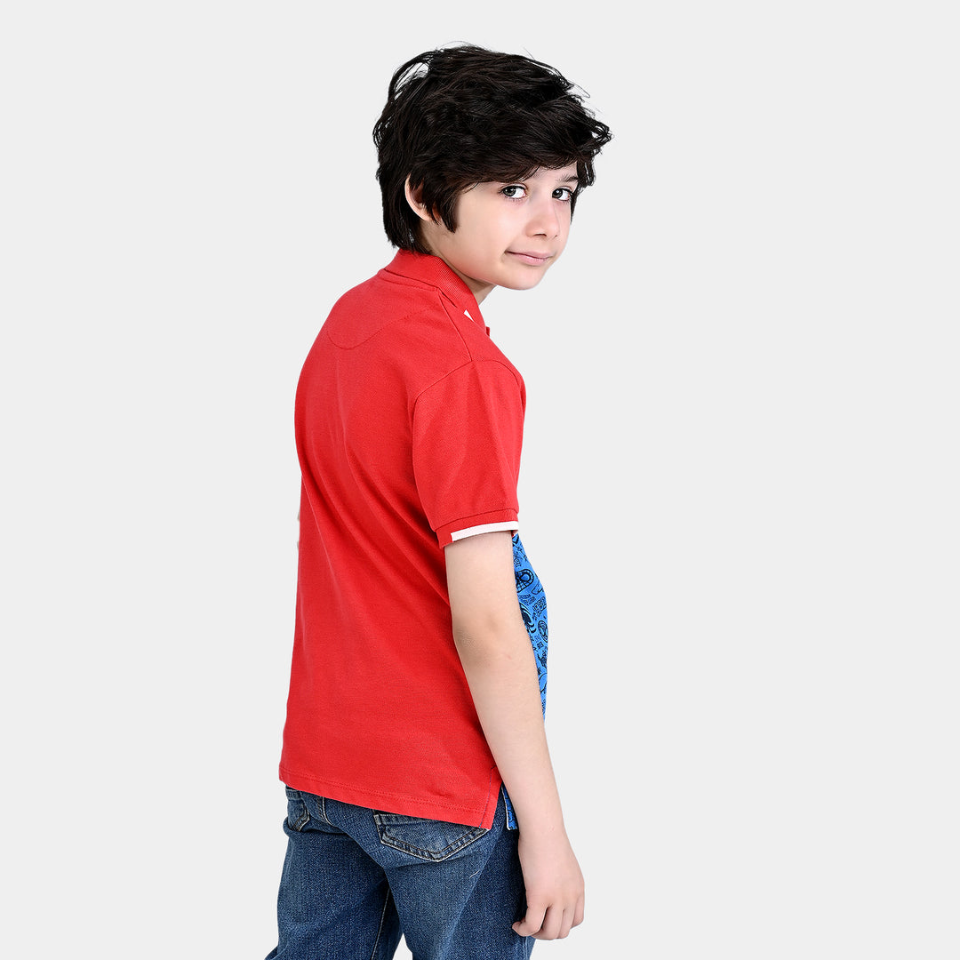 Boys Cotton PK Polo- Red