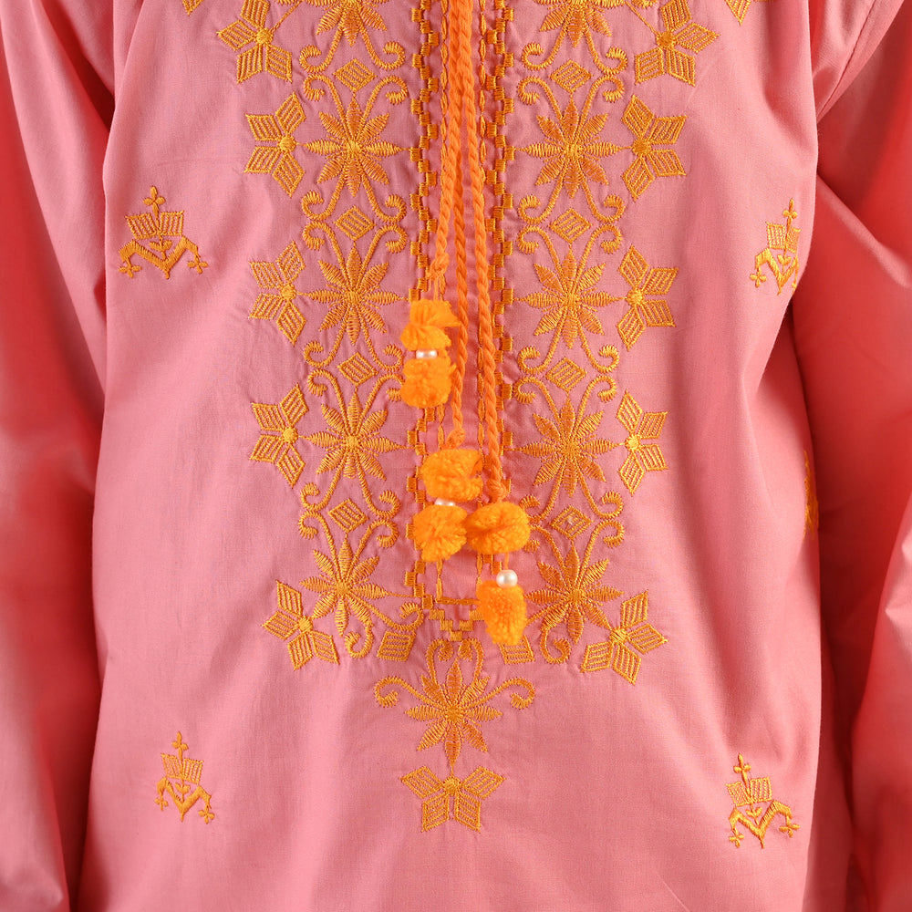 Girls Cotton Emb 2Piece Komal-Pink