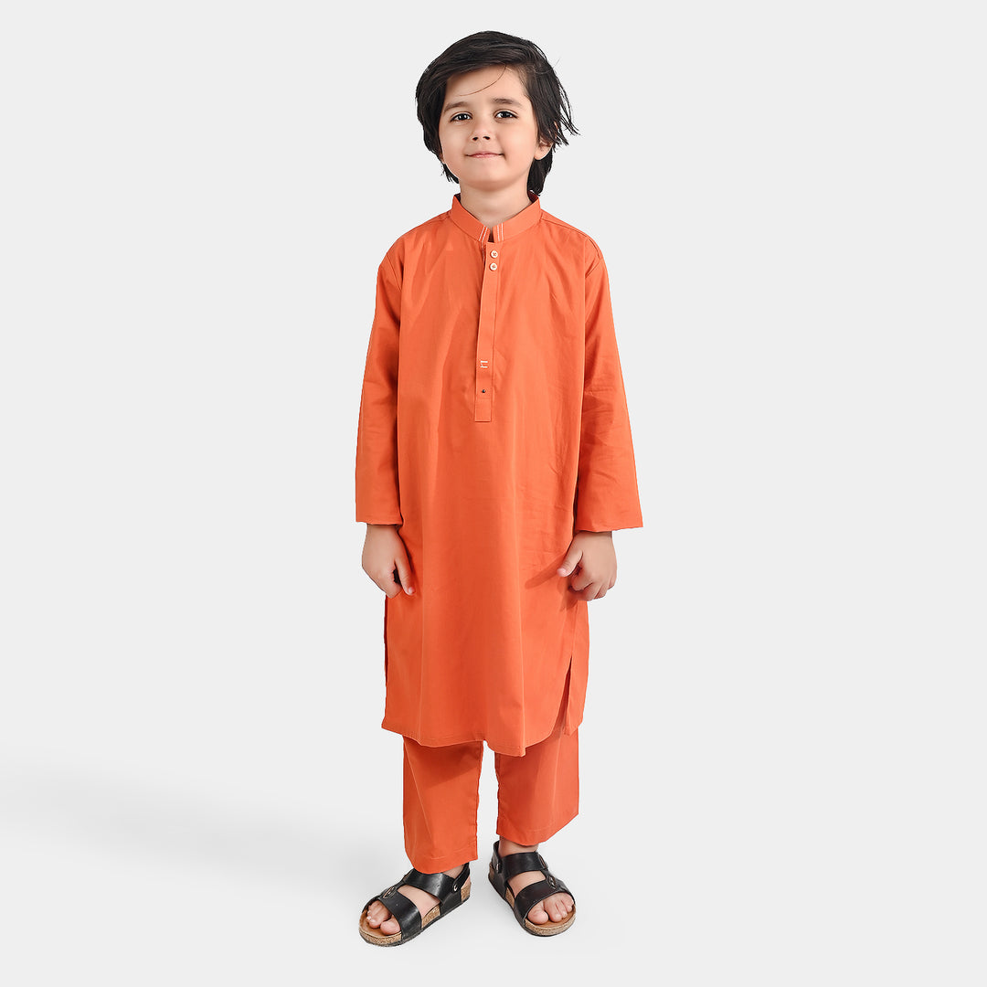 Boys Cotton Poplin Kurta Pajama Suit-BROWN