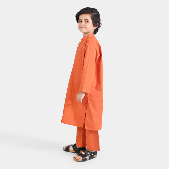 Boys Cotton Poplin Kurta Pajama Suit-BROWN