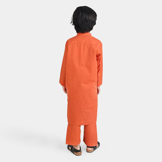 Boys Cotton Poplin Kurta Pajama Suit-BROWN
