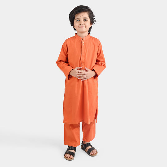 Boys Cotton Poplin Kurta Pajama Suit-BROWN