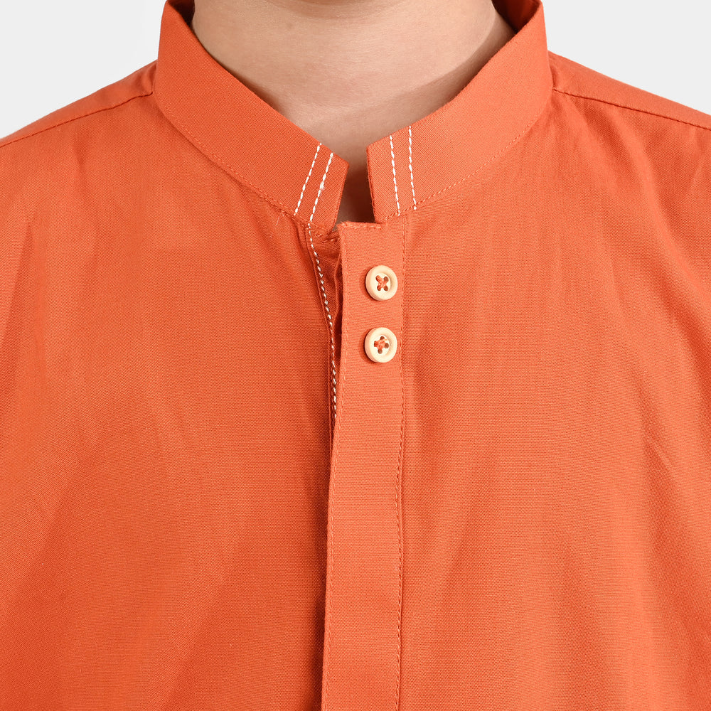 Boys Cotton Poplin Kurta Pajama Suit-BROWN