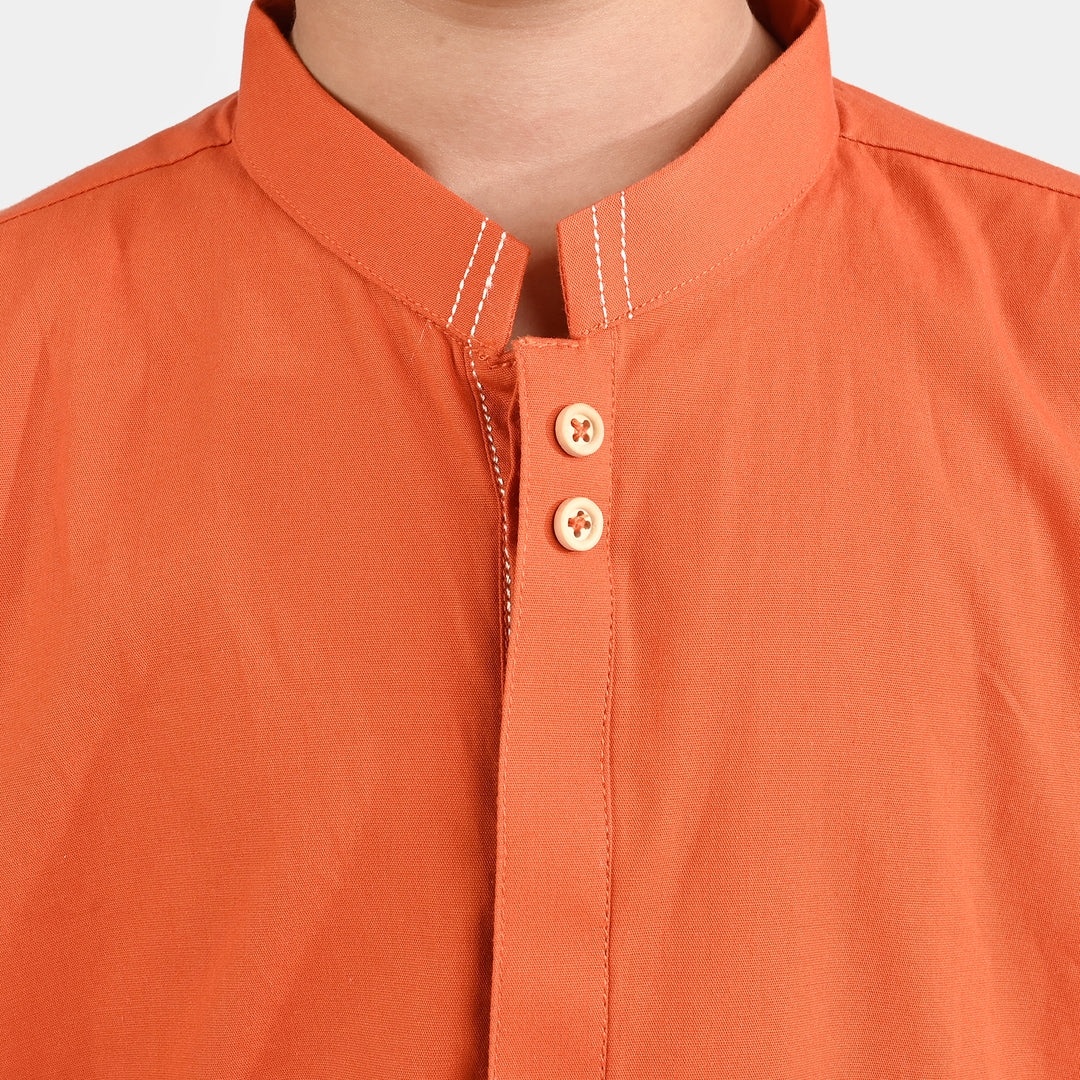 Boys Cotton Poplin Kurta Pajama Suit-BROWN